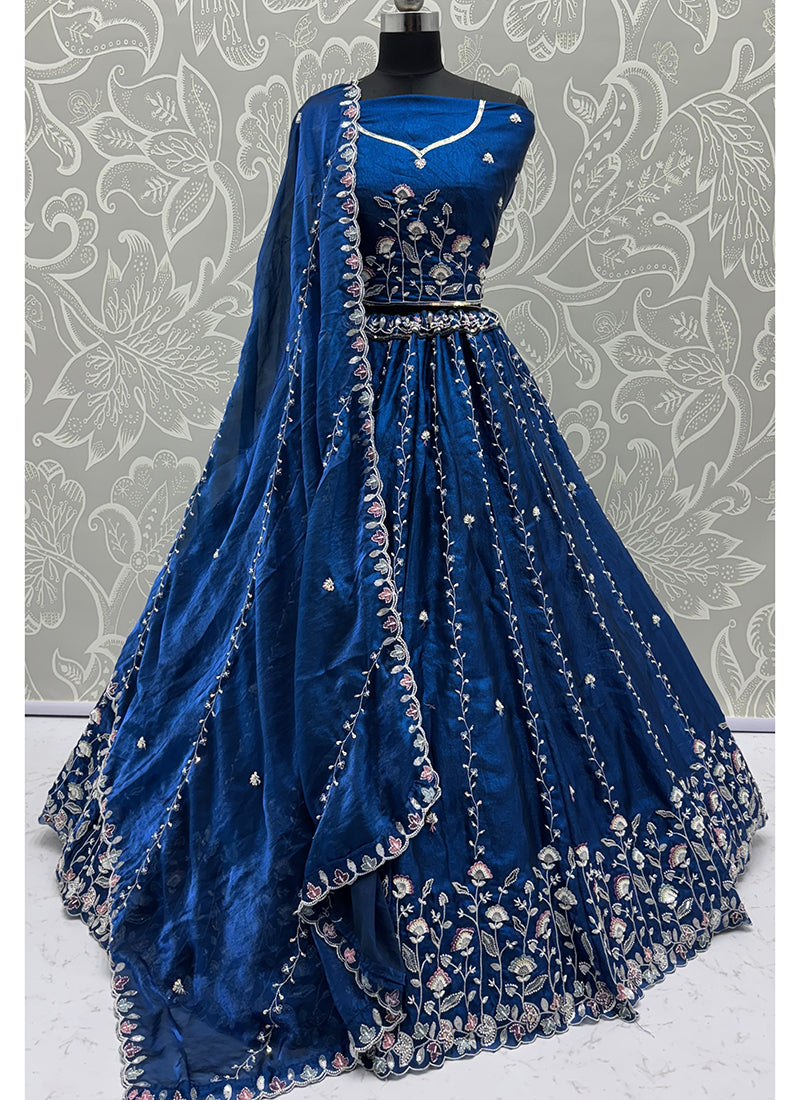 Satin Lehenga Choli with Zari Embroidery Work for Wedding Wear