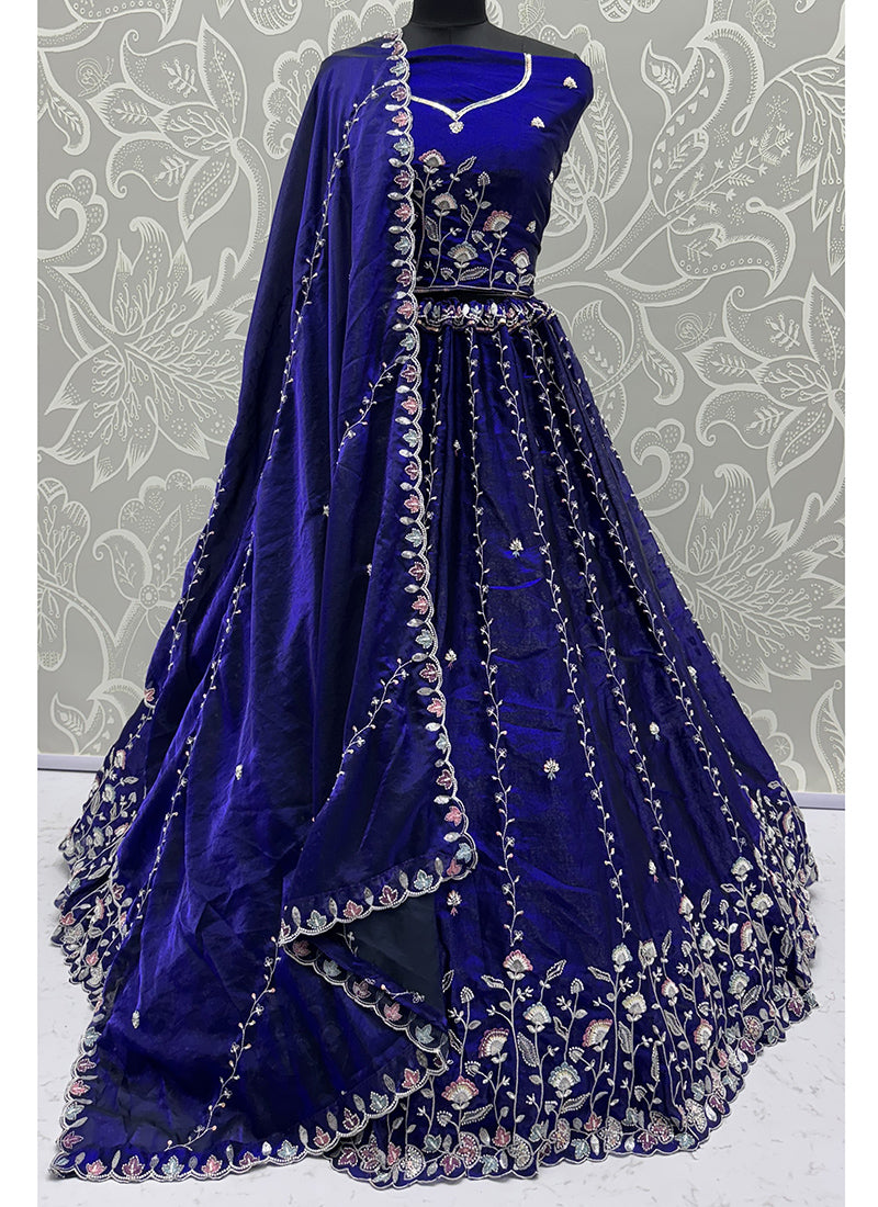 Satin Lehenga Choli with Zari Embroidery Work for Wedding Wear