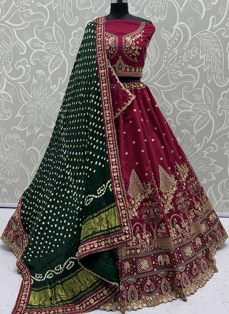 Slub Silk Lehenga Choli with Thread Work for Bridal Wear