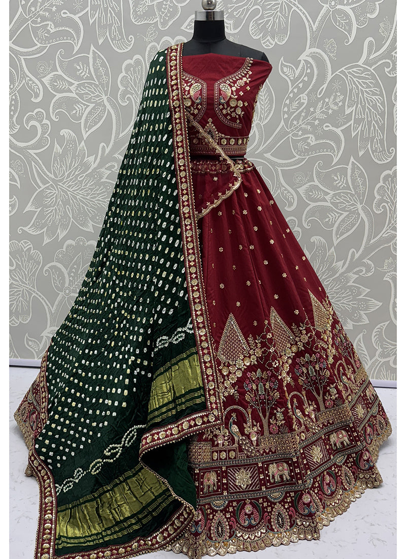 Slub Silk Lehenga Choli with Thread Work for Bridal Wear