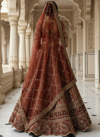 Silk Orange Wedding Wear Embroidery Work Lehenga Choli 385809