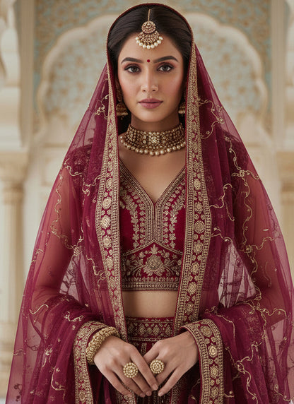 Silk Hot Pink Wedding Wear Embroidery Work Lehenga Choli 385810