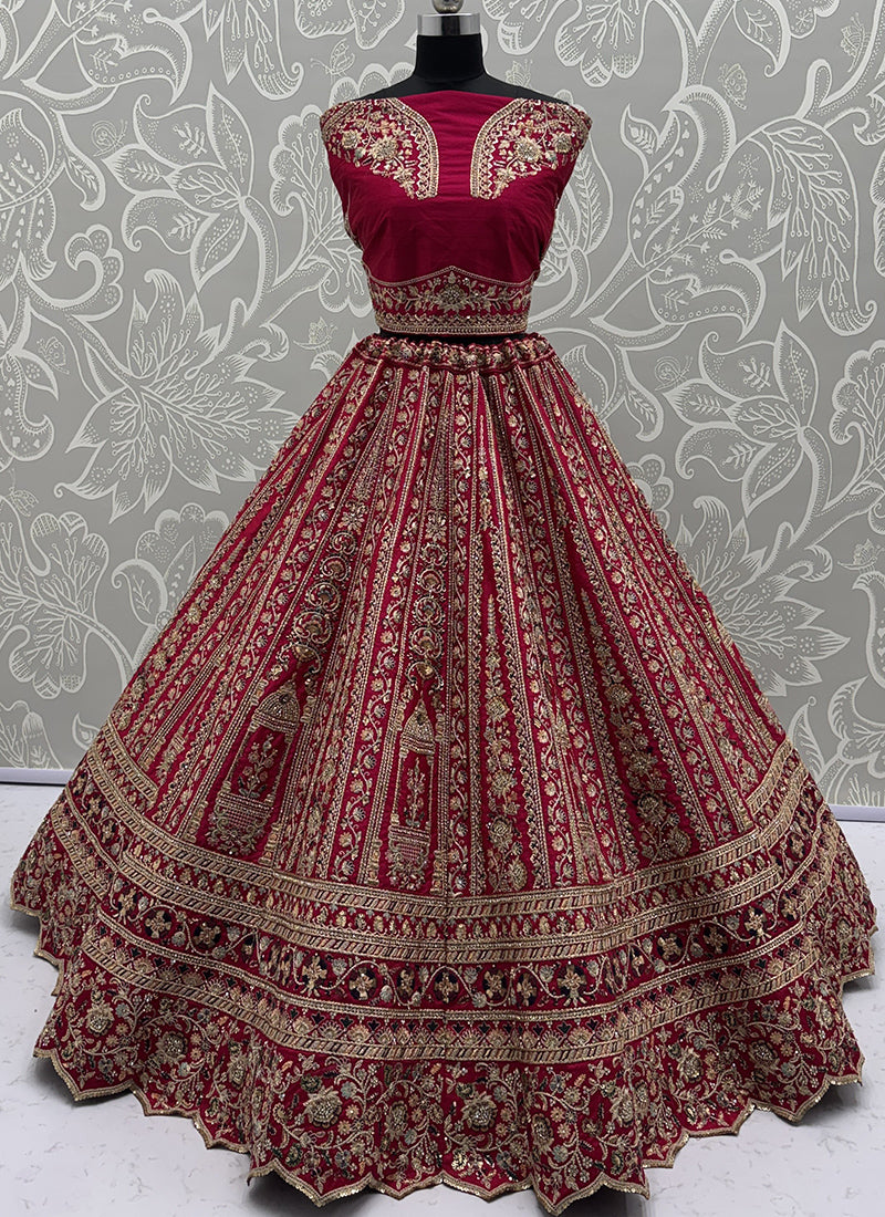 Silk Hot Pink Wedding Wear Embroidery Work Lehenga Choli 385810