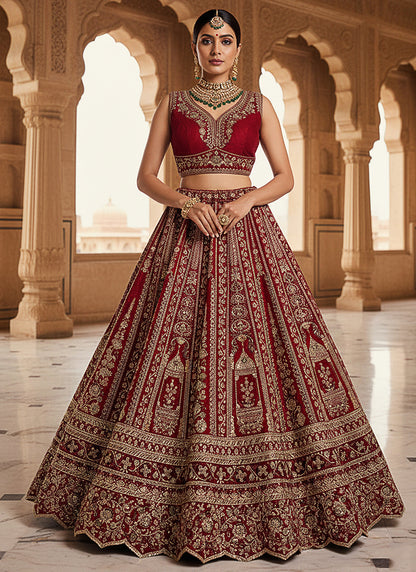 Silk Maroon Wedding Wear Embroidery Work Lehenga Choli 385811
