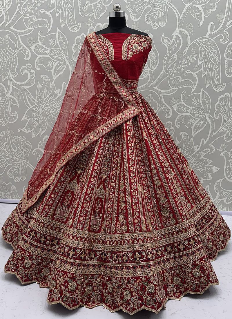 Silk Maroon Wedding Wear Embroidery Work Lehenga Choli 385811