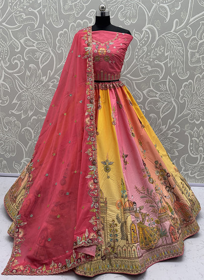 Silk Multi Color Wedding Wear Embroidery Work Lehenga Choli 385812