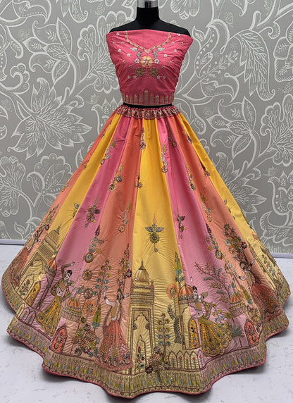 Silk Multi Color Wedding Wear Embroidery Work Lehenga Choli 385812