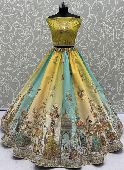 Silk Multi Color Wedding Wear Embroidery Work Lehenga Choli 385813