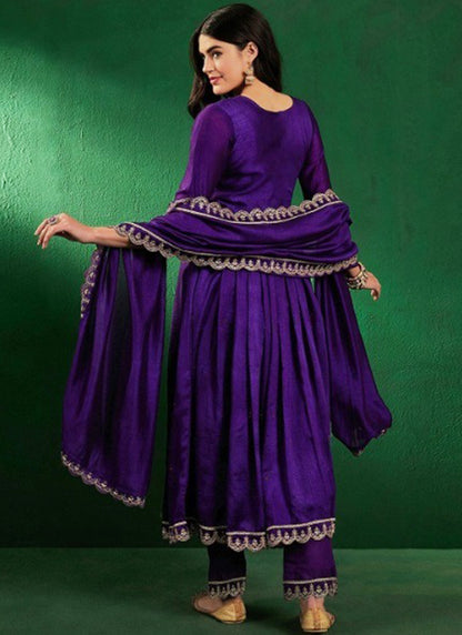 Vichitra Silk Violet Festival Wear Sequins Work Readymade Anarkali Suit 386902