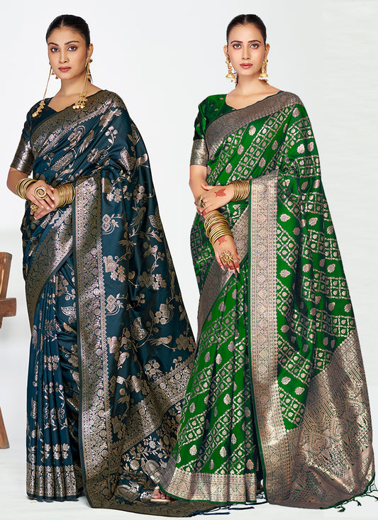 Majestic Banarasi Silk Party Wear Saree Combo with Heavy Zari Craftsmanship