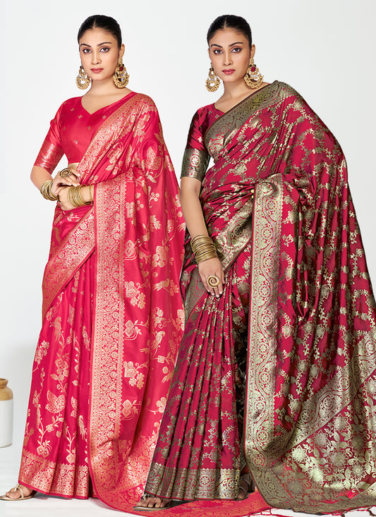 Heritage Banarasi Silk Zari Weaving Saree Combo – Perfect for Celebrations