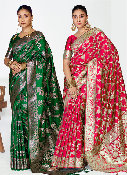 Deluxe Banarasi Silk Saree Combo Set Showcasing Fine Zari Artistry
