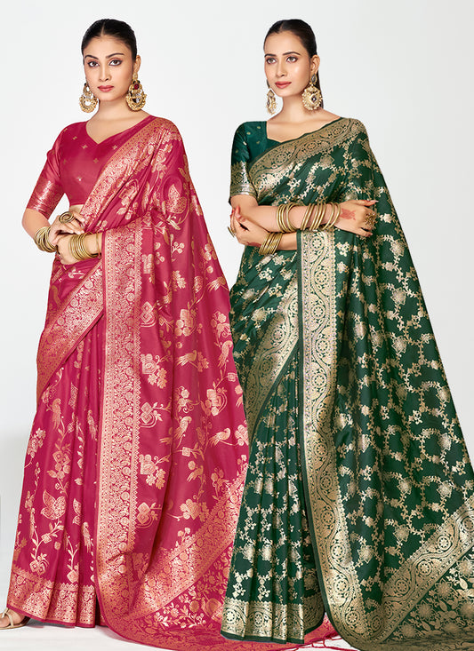 Regal Banarasi Silk Saree Combo Set with Signature Zari Craft