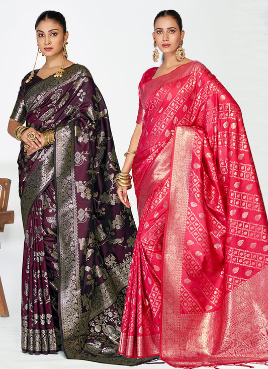 Celebration-Ready Banarasi Silk Saree Combo with Royal Zari Weaving