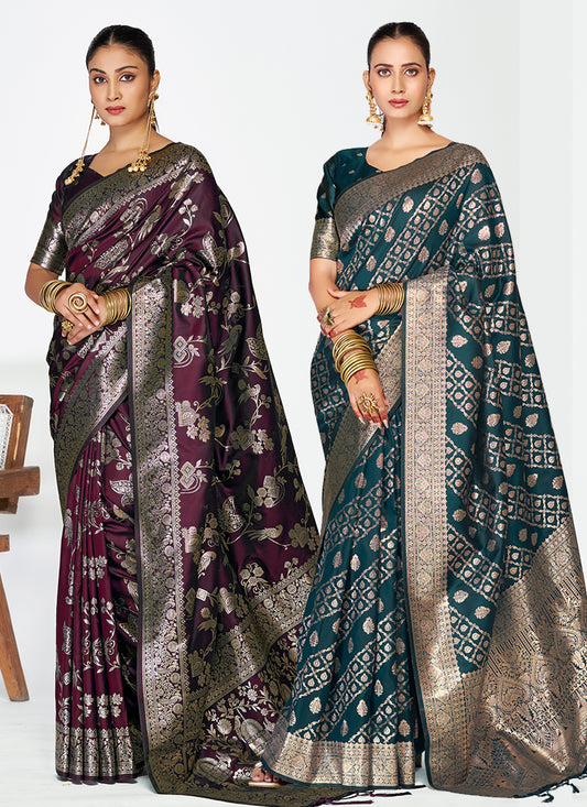 Finest Banarasi Silk Zari Weaving Saree Combo for Exclusive Occasions
