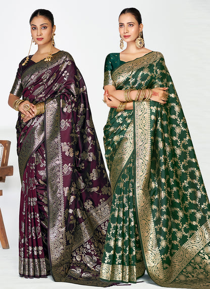 Elite Banarasi Silk Saree Combo Set Designed with Deluxe Zari Work