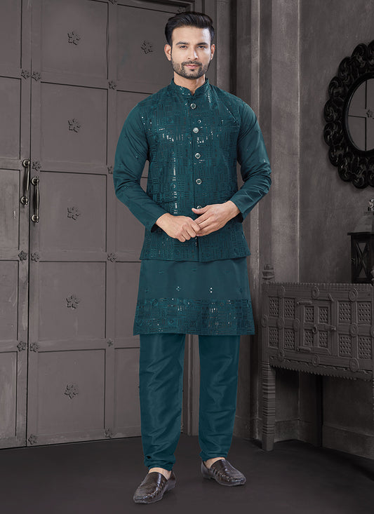 Viscose Rama Festive Wear Embroidery Work Readymade Kurta Pajama