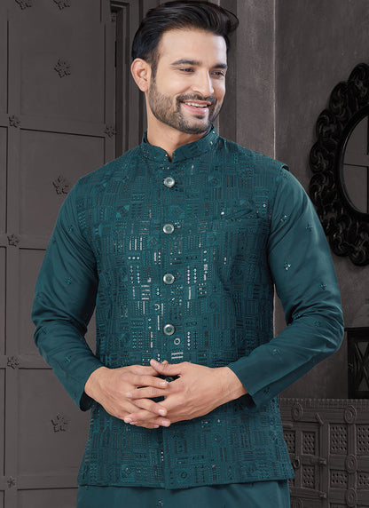 Viscose Rama Festive Wear Embroidery Work Readymade Kurta Pajama