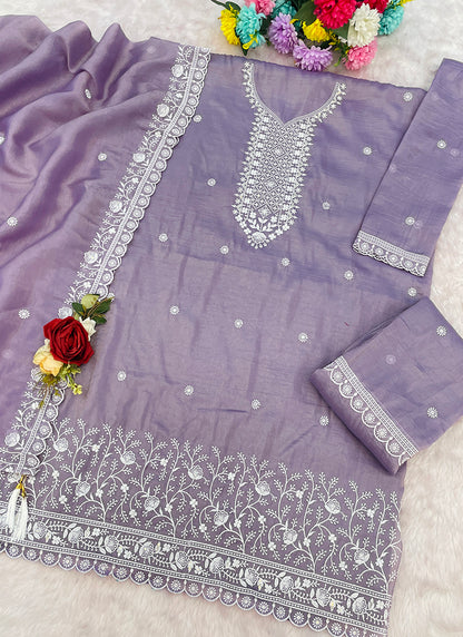 Lavender Gold Crush Embroidery Work Party Wear Sharara Suit SW442711
