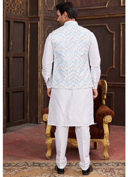 Banarasi Silk Multi Wedding Wear Digital Print Radymade Modi Jacket Kurta Pajama 357945