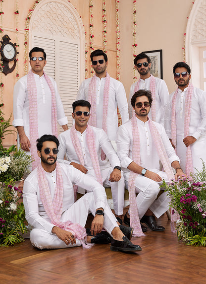 Art Silk Off White Festival Wear Plain Readymade Kurta Pajama 366830