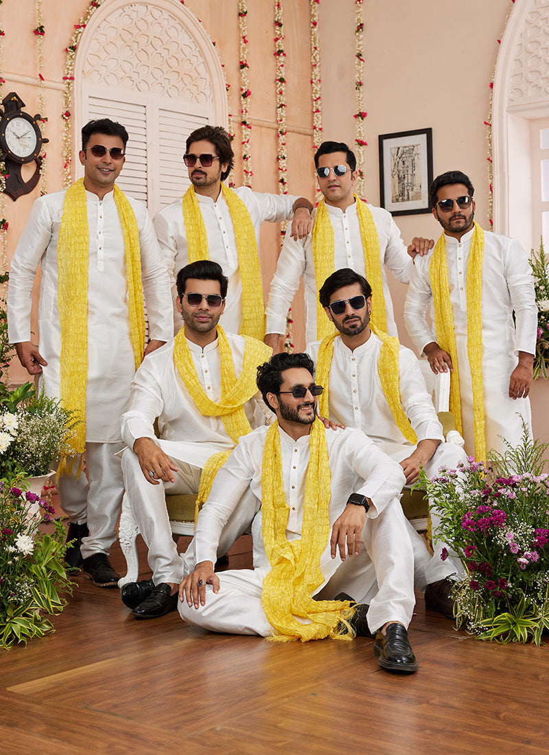 Art Silk Cream Festival Wear Plain Readymade Kurta Pajama 366831