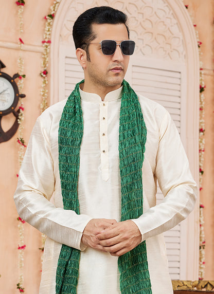 Art Silk Beige Festival Wear Plain Readymade Kurta Pajama 366832