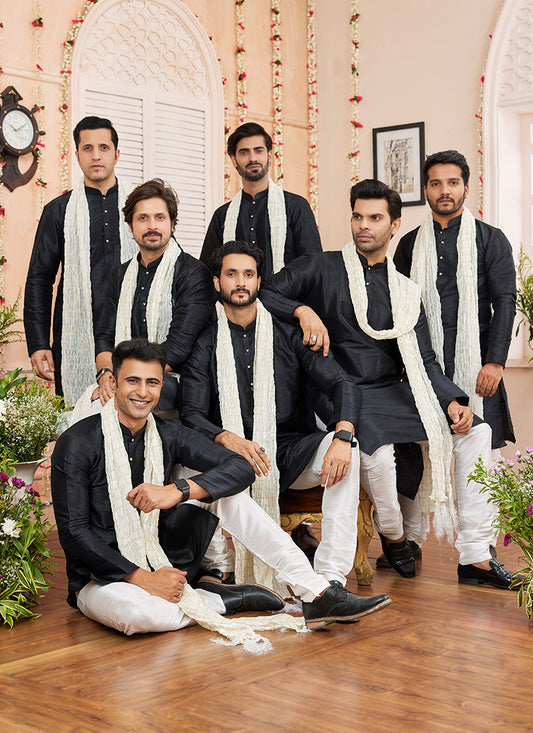 Art Silk Black Festival Wear Plain Readymade Kurta Pajama 366836