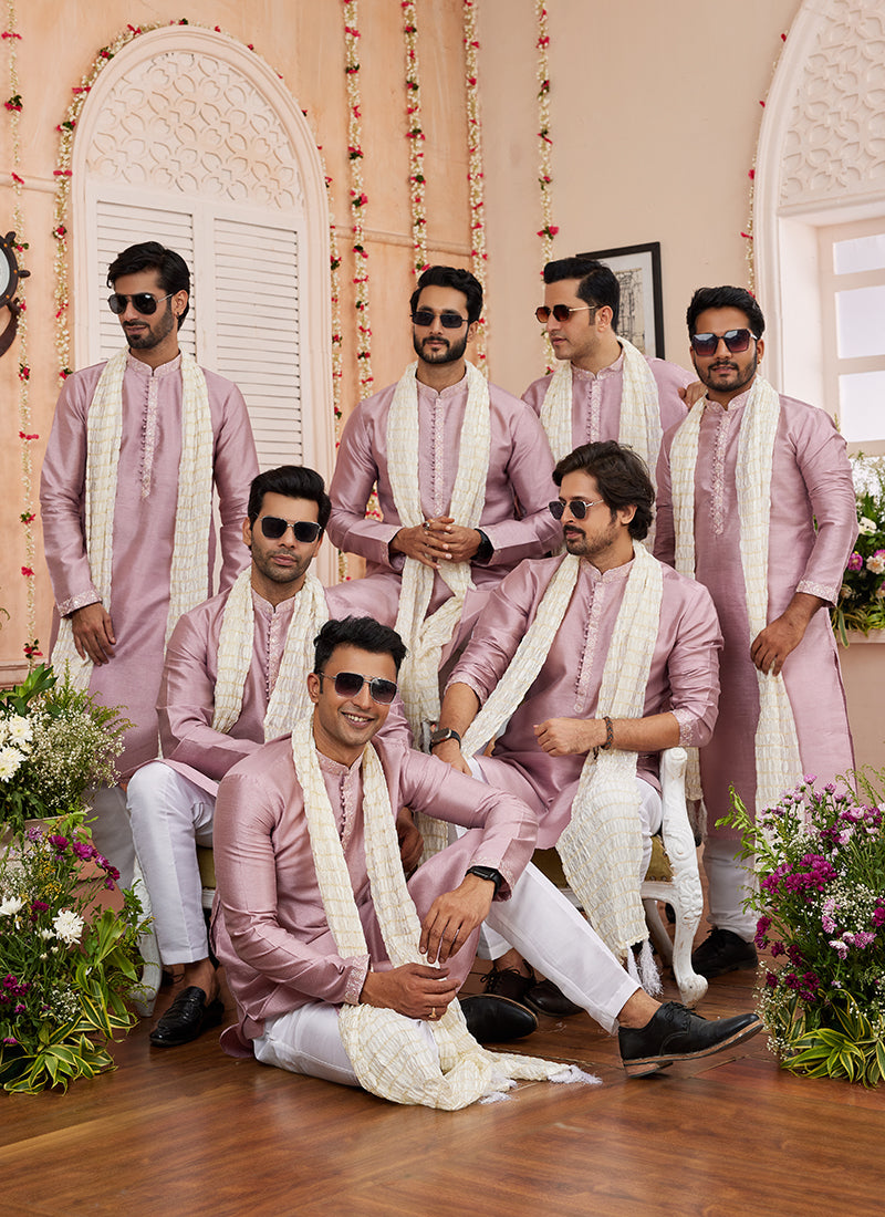 Art Silk Onion Festival Wear Plain Readymade Kurta Pajama 366839