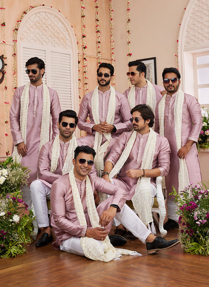 Art Silk Onion Festival Wear Plain Readymade Kurta Pajama 366839