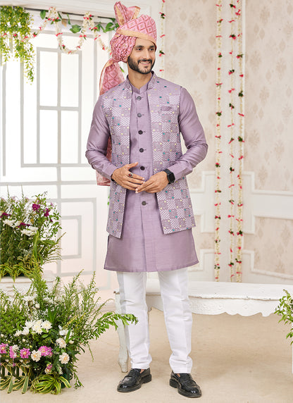 Art Banarasi Silk Onion Wedding Wear Pattern Work Readymade Indo Weartern Sherwani 357960