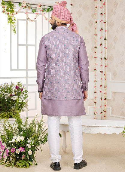 Art Banarasi Silk Onion Wedding Wear Pattern Work Readymade Indo Weartern Sherwani 357960
