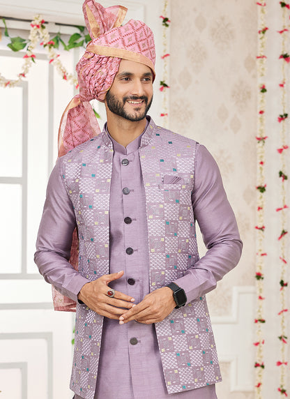 Art Banarasi Silk Onion Wedding Wear Pattern Work Readymade Indo Weartern Sherwani 357960