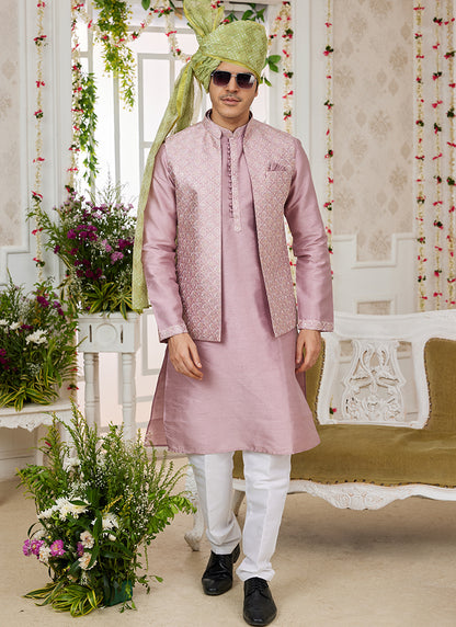 Art Banarasi Silk Onion Wedding Wear Pattern Work Readymade Indo Weartern Sherwani 357962