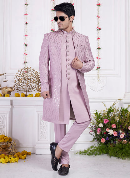 Readymade Art Silk Onion Sherwani with Jacket and Computer Thread Work for Party Wear