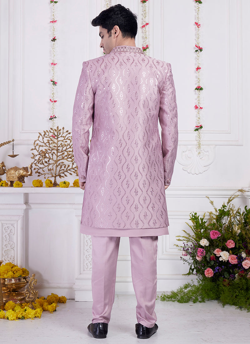 Readymade Art Silk Onion Sherwani with Jacket and Computer Thread Work for Party Wear