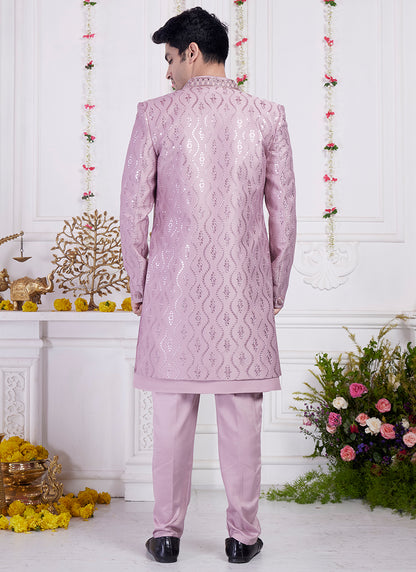 Readymade Art Silk Onion Sherwani with Jacket and Computer Thread Work for Party Wear