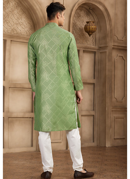 Art Silk Green Festival Wear Printed Work Readymade Kurta Pajama