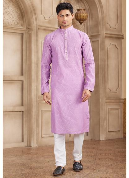 Art Silk Baby Pink Festival Wear Printed Work Readymade Kurta Pajama