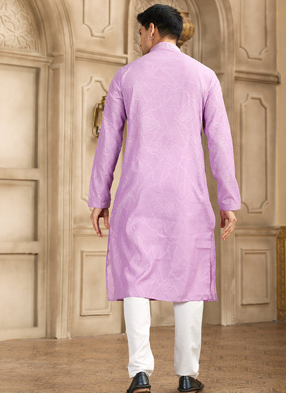 Art Silk Baby Pink Festival Wear Printed Work Readymade Kurta Pajama