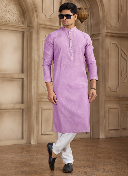 Art Silk Baby Pink Festival Wear Printed Work Readymade Kurta Pajama