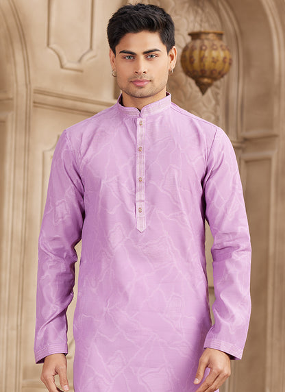 Art Silk Baby Pink Festival Wear Printed Work Readymade Kurta Pajama