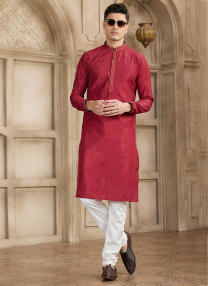 Art Silk Maroon Festival Wear Printed Work Readymade Kurta Pajama