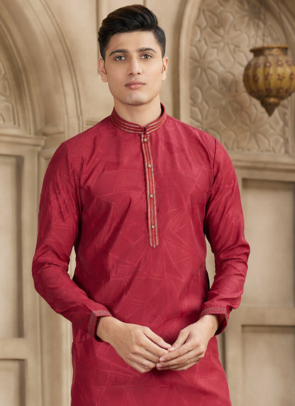 Art Silk Maroon Festival Wear Printed Work Readymade Kurta Pajama