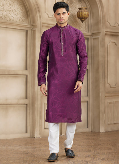 Art Silk Wine Festival Wear Printed Work Readymade Kurta Pajama