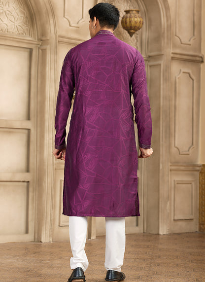Art Silk Wine Festival Wear Printed Work Readymade Kurta Pajama