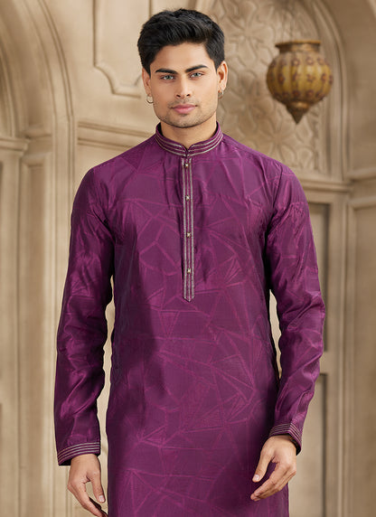 Art Silk Wine Festival Wear Printed Work Readymade Kurta Pajama