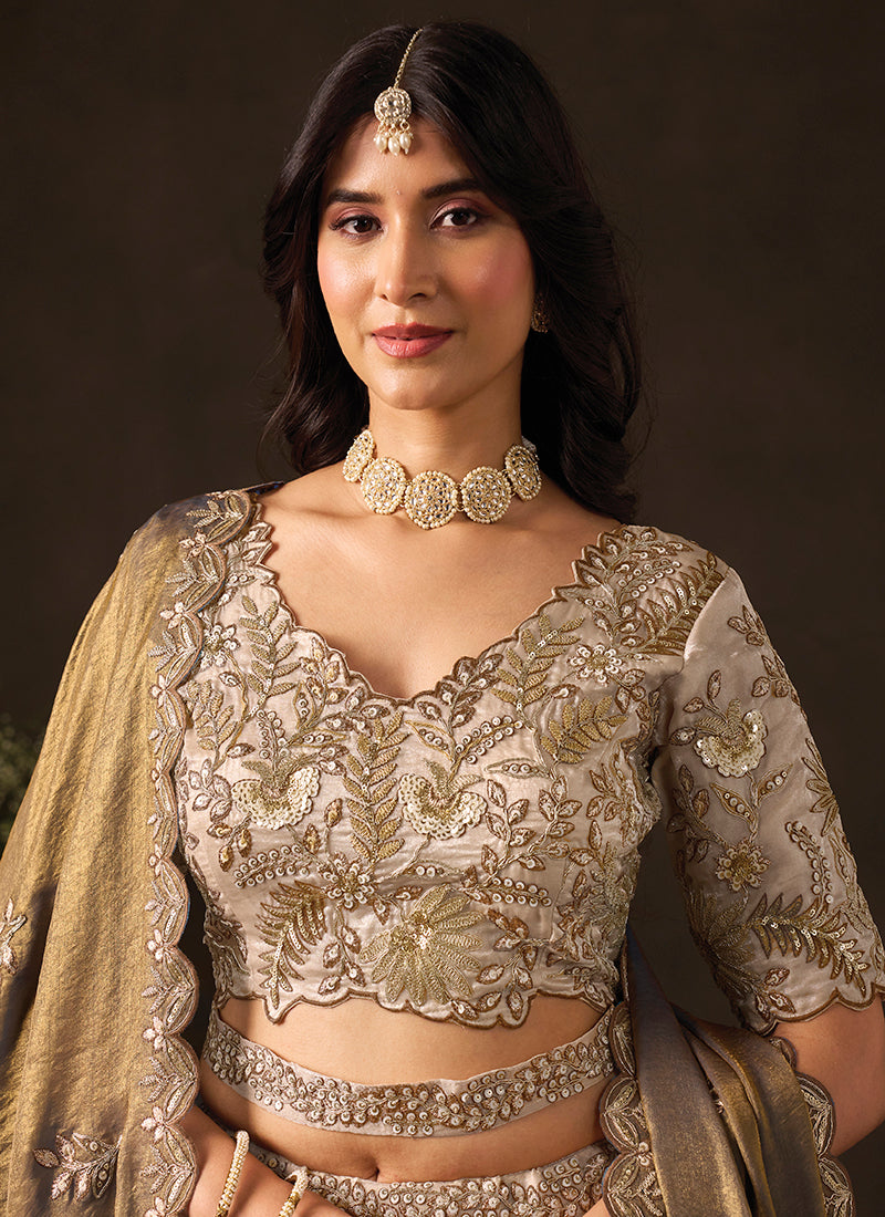 Bronze Silk Embroidery Work Festive Wear Lehenga Choli SW406048
