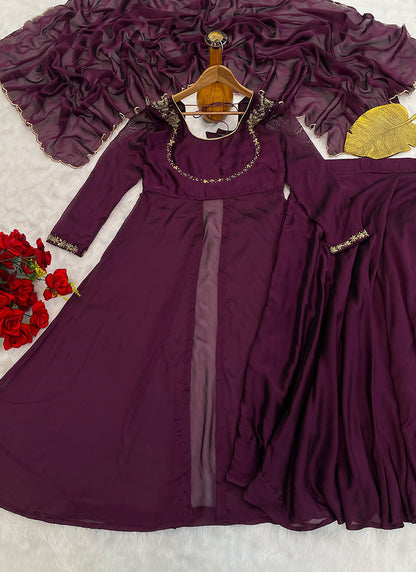 Silk Wine Party Wear Embroidery Work Readymade Western Suit 386901