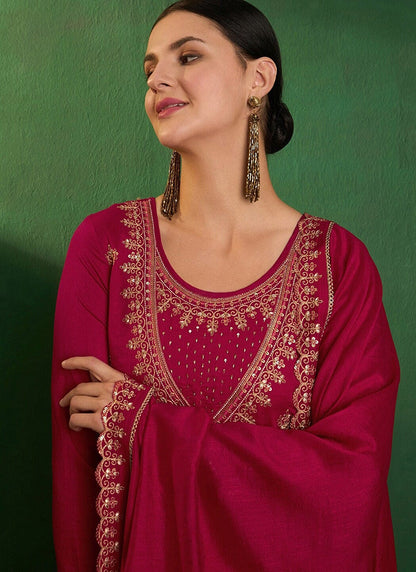 Vichitra Silk Maroon Festival Wear Sequins Work Readymade Anarkali Suit 386903